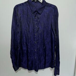 Coofandy Men's Purple Black Paisley Jacquard Button Down Shirt Size Medium